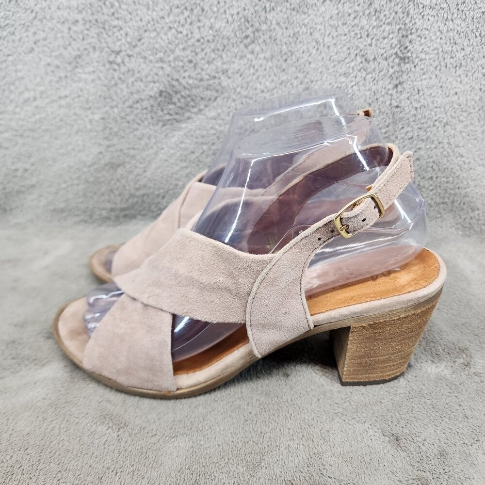Marielle Shoes Womens Size 7.5 Beige Leather Slingback Block Heel Sandals *Read*
